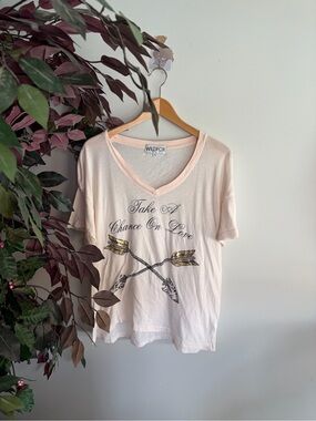 Wildfox Light Pink V-Neck Graphic Tee